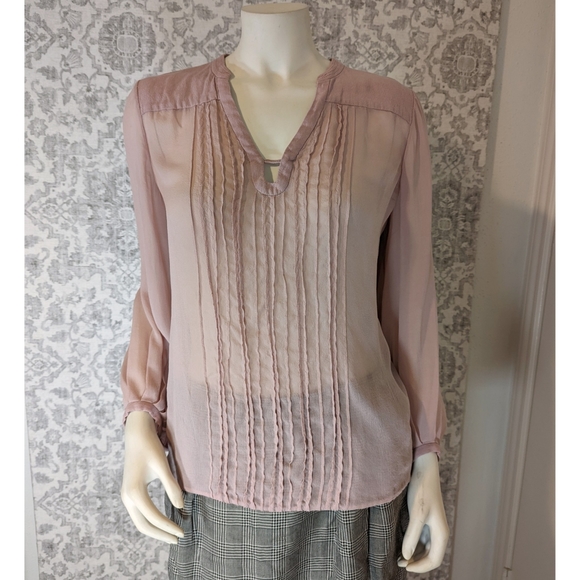 Diane Von Furstenburg Clay Pink Silk Flutter sleeve Pleated Blouse 8 - Picture 1 of 9